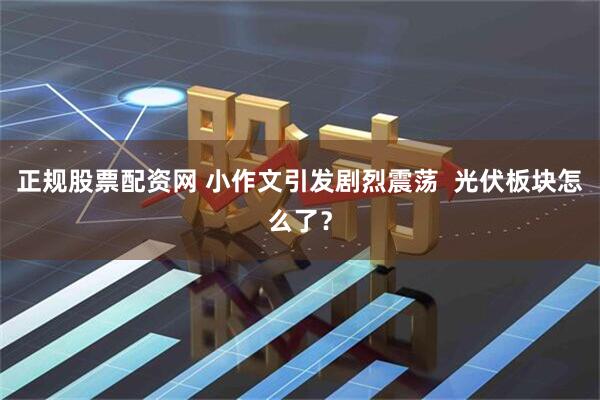 正规股票配资网 小作文引发剧烈震荡  光伏板块怎么了？